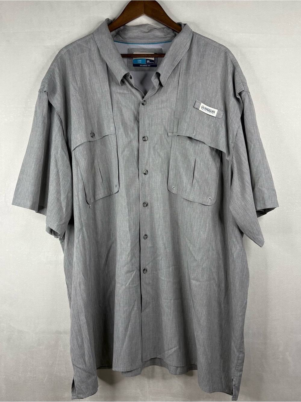 Magellan Fish Gear Shirt Mens 4XL Gray Relaxed Fit Fishing Button Up Short Sleev